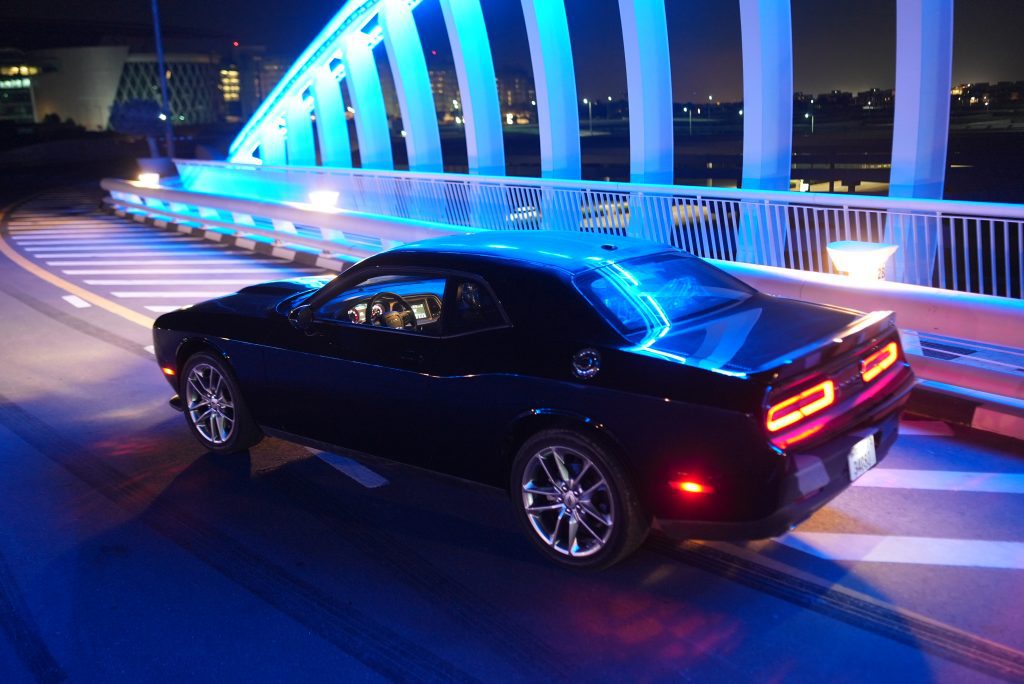 Back view Dodge challenger rental